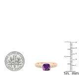 18K Rose Gold 7 MM Cushion Amethyst & Round White Diamond Ladies Engagement Promise Ring