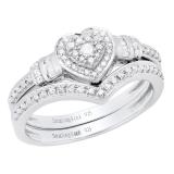 0.30 Carat (ctw) Sterling Silver Round & Baguette Diamond Heart Shaped Engagement Ring Set 1/3 CT