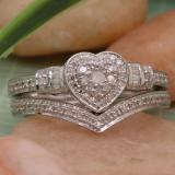0.30 Carat (ctw) Sterling Silver Round & Baguette Diamond Heart Shaped Engagement Ring Set 1/3 CT