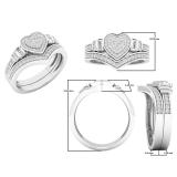 0.30 Carat (ctw) Sterling Silver Round & Baguette Diamond Heart Shaped Engagement Ring Set 1/3 CT