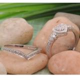 0.30 Carat (ctw) Sterling Silver Round & Baguette Diamond Heart Shaped Engagement Ring Set 1/3 CT