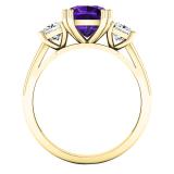 10K Yellow Gold 7 MM Cushion Amethyst & Princess Diamond Ladies Bridal 3 Stone Engagement Ring