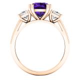 18K Rose Gold 7 MM Cushion Amethyst & Princess Diamond Ladies Bridal 3 Stone Engagement Ring