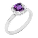 10K White Gold 5.3 MM Cushion Amethyst & Round Diamond Ladies Halo Engagement Ring