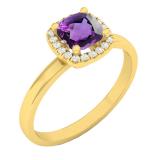 10K Yellow Gold 5.3 MM Cushion Amethyst & Round Diamond Ladies Halo Engagement Ring