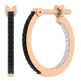 0.25 Carat (ctw) 10K Rose Gold Round Black & White Diamond Ladies In & Out Hoop Earrings 1/4 CT