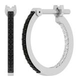 0.25 Carat (ctw) 10K White Gold Round Black & White Diamond Ladies In & Out Hoop Earrings 1/4 CT