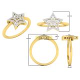 0.05 Carat (ctw) 10K Yellow Gold Round White Diamond Ladies Double Star Engagement Ring