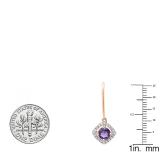 14K Rose Gold 5 MM Each Round Amethyst & White Diamond Ladies Halo Dangling Drop Earrings