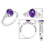 10K White Gold 8X6 MM Oval Amethyst & Round White Diamond Ladies Unique Vintage Engagement Ring