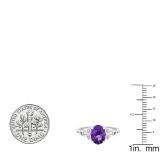 10K White Gold 8X6 MM Oval Amethyst & Round White Diamond Ladies Unique Vintage Engagement Ring