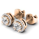 0.45 Carat (ctw) 10K Rose Gold Round White Diamond Halo Style Stud Earrings 1/2 CT