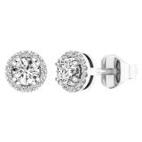 0.45 Carat (ctw) 10K White Gold Round White Diamond Halo Style Stud Earrings 1/2 CT