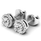 0.45 Carat (ctw) 10K White Gold Round White Diamond Halo Style Stud Earrings 1/2 CT