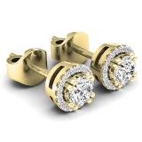 0.45 Carat (ctw) 14K Yellow Gold Round White Diamond Halo Style Stud Earrings 1/2 CT