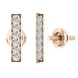 0.20 Carat (ctw) 10K Rose Gold Round White Diamond Ladies Small Bar Stud Earrings