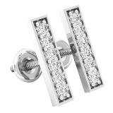 0.20 Carat (ctw) 10K White Gold Round White Diamond Ladies Small Bar Stud Earrings