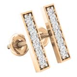 0.20 Carat (ctw) 18K Rose Gold Round White Diamond Ladies Small Bar Stud Earrings