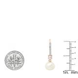 14K White Gold 8 MM Each Round White Freshwater Pearls & Diamond Ladies Drop Earrings