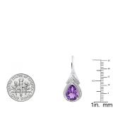 14K White Gold 10X7 MM Each Pear Amethyst & Round Diamond Ladies Drop Earrings