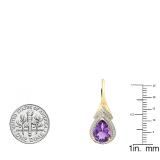 18K Yellow Gold 10X7 MM Each Pear Amethyst & Round Diamond Ladies Drop Earrings