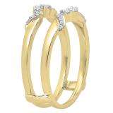 0.20 Carat (ctw) 10K Yellow Gold Round Diamond Ladies Wedding Band Guard Double Ring 1/5 CT