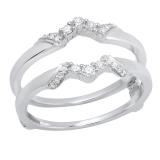 0.20 Carat (ctw) 14K White Gold Round Diamond Ladies Wedding Band Guard Double Ring 1/5 CT