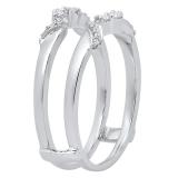 0.20 Carat (ctw) 14K White Gold Round Diamond Ladies Wedding Band Guard Double Ring 1/5 CT
