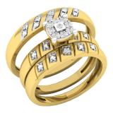 0.15 Carat (ctw) 10K Yellow Gold Round Diamond Men's & Women's Engagement Ring Trio Set
