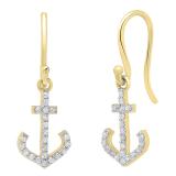 0.20 Carat (ctw) 18K Yellow Gold Round White Diamond Cross Drop Earrings 1/5 CT