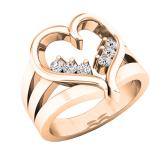 0.18 Carat (ctw) 10K Rose Gold Round White Diamond Cocktail Heart Shape Right Hand Ring