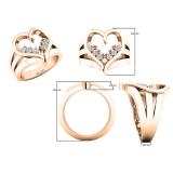 0.18 Carat (ctw) 10K Rose Gold Round White Diamond Cocktail Heart Shape Right Hand Ring