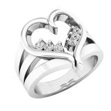 0.18 Carat (ctw) 10K White Gold Round White Diamond Cocktail Heart Shape Right Hand Ring