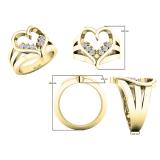 0.18 Carat (ctw) 10K Yellow Gold Round White Diamond Cocktail Heart Shape Right Hand Ring