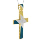 2.80 Carat (ctw) Yellow Plated Sterling Silver Blue Yellow & White Diamond Mens Cross Pendant