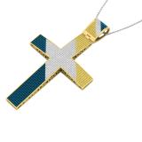 2.80 Carat (ctw) Yellow Plated Sterling Silver Blue Yellow & White Diamond Mens Cross Pendant