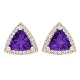 10K Rose Gold 6 MM Trillion Amethyst & Round White Diamond Ladies Halo Stud Earrings