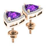 10K Rose Gold 6 MM Trillion Amethyst & Round White Diamond Ladies Halo Stud Earrings
