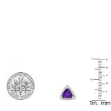 10K Rose Gold 6 MM Trillion Amethyst & Round White Diamond Ladies Halo Stud Earrings