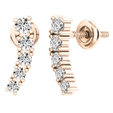 0.50 Carat (ctw) 10K Rose Gold Round White Diamond Ladies Curved Bar Ear Climber Earrings 1/2 CT