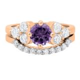 18K Rose Gold 6.5 MM Round Amethyst & White Diamond Ladies Bridal Engagement Ring Set