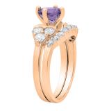 18K Rose Gold 6.5 MM Round Amethyst & White Diamond Ladies Bridal Engagement Ring Set