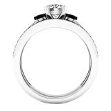 5 MM Round White Sapphire & 0.45 CT Black Diamond Bridal 3 Stone Engagement Ring Set in 925 Sterling Silver