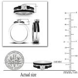 5 MM Round White Sapphire & 0.45 CT Black Diamond Bridal 3 Stone Engagement Ring Set in 925 Sterling Silver