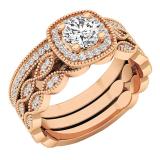 0.85 Carat (ctw) 10K Rose Gold Round White Diamond Ladies Engagement Ring With Double Band Set