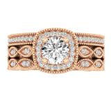 0.85 Carat (ctw) 10K Rose Gold Round White Diamond Ladies Engagement Ring With Double Band Set