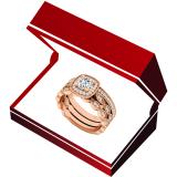 0.85 Carat (ctw) 10K Rose Gold Round White Diamond Ladies Engagement Ring With Double Band Set