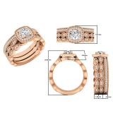 0.85 Carat (ctw) 10K Rose Gold Round White Diamond Ladies Engagement Ring With Double Band Set
