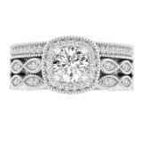 0.85 Carat (ctw) 10K White Gold Round White Diamond Ladies Engagement Ring With Double Band Set
