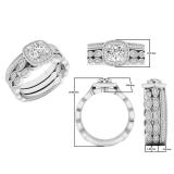 0.85 Carat (ctw) 10K White Gold Round White Diamond Ladies Engagement Ring With Double Band Set